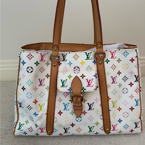 LOUIS VUITTON white multicolor monogram Takashi Murakami Aurelia GM tote - Picture 1 of 9